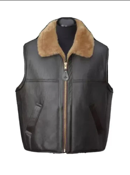Shearling Leather Vest for Men With Real Sheep Fur