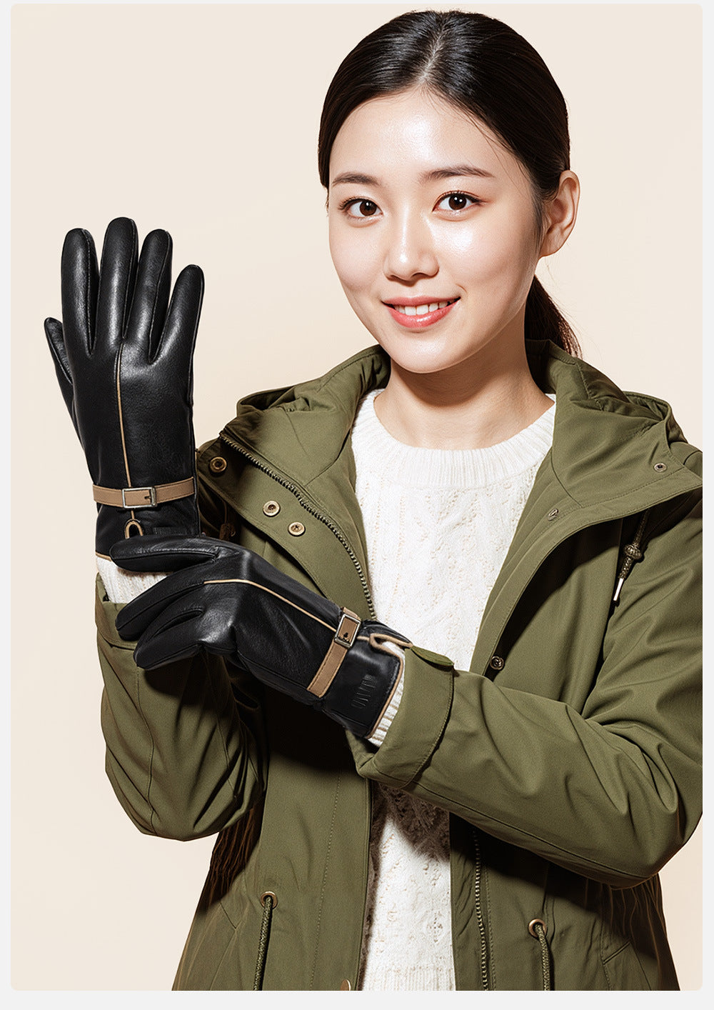 Women leather gloves for winter