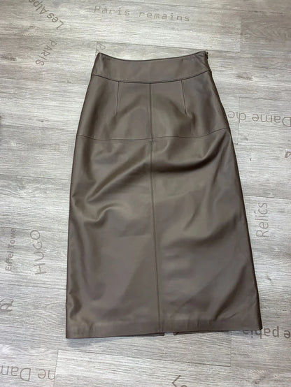 Women's Sheepskin Leather Midi Skirt with Belt