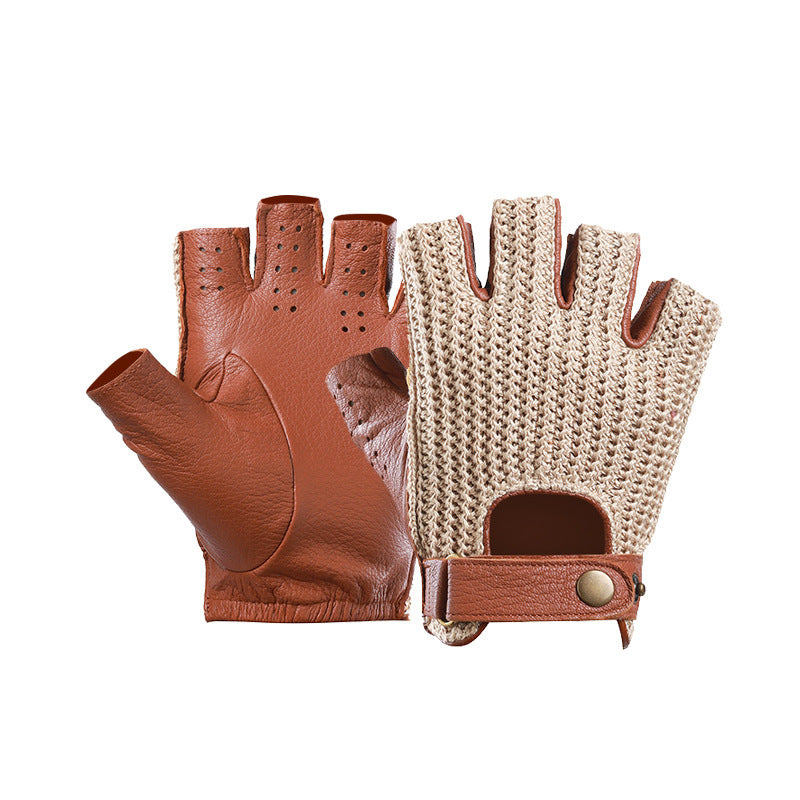 Half finger leather driving gloves