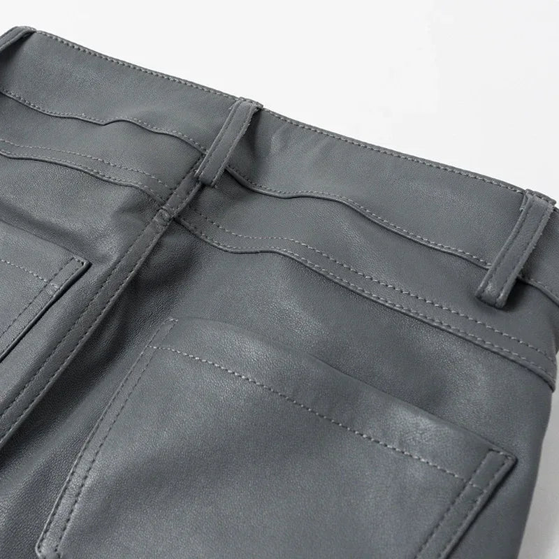 Women's Skinny Sheepskin Leather Pants with Zippers