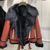 Women's Shearling Bomber Jacket in Rust Brown Leather