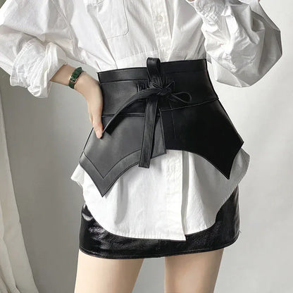 Women’s Leather Corset Waist Belt with Tie Front