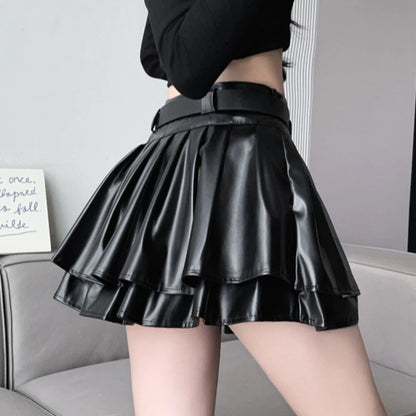 Silver metallic faux leather mini skirt