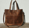 Leather tote bag with compartments for women