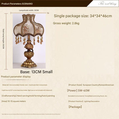 Vintage resin table lamp with fabric shade