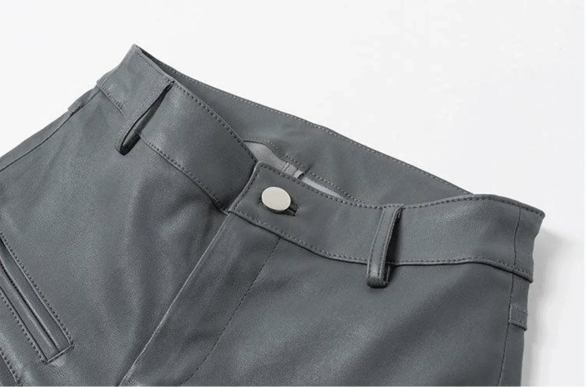 Women's Skinny Sheepskin Leather Pants with Zippers