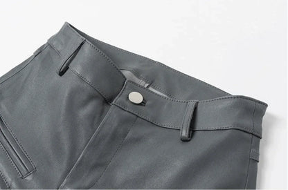 Women's Skinny Sheepskin Leather Pants with Zippers