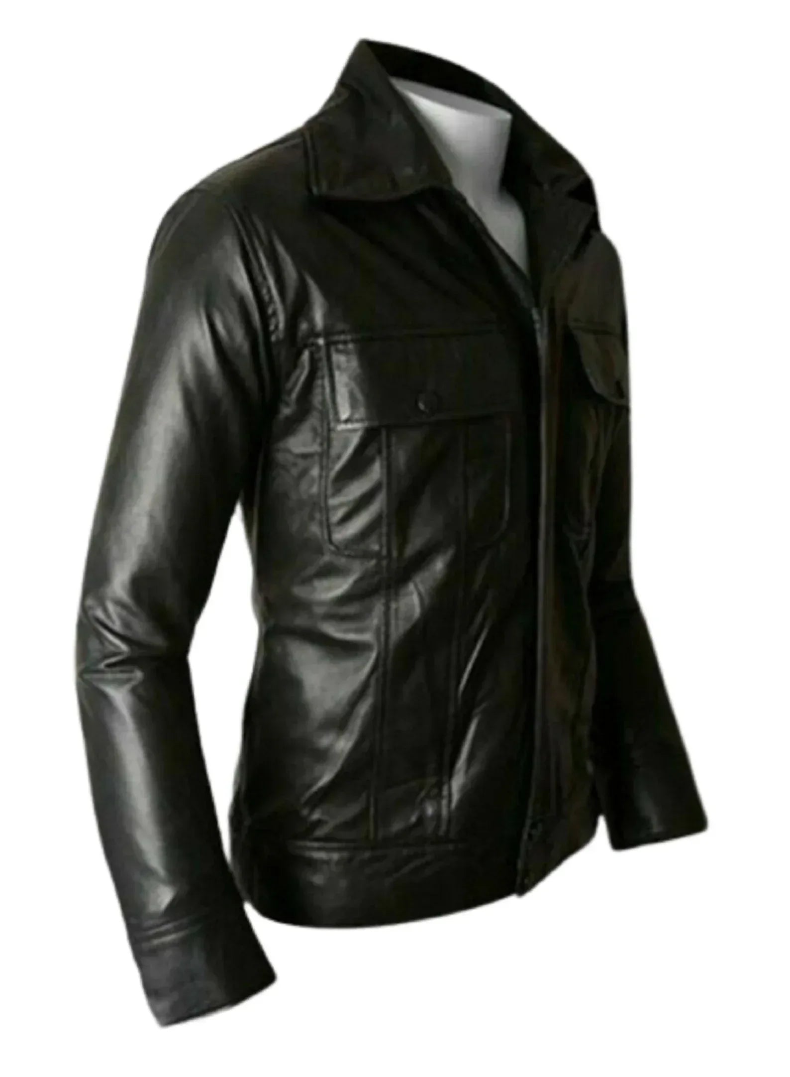 mens black genuine leather jacket slim fit
