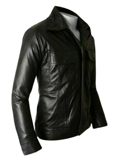 mens black genuine leather jacket slim fit