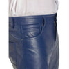 Blue leather pants mens slim fit trouser