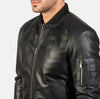 Black Leather Biker Jacket for Men Slim Fit