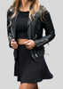 Black Leather Jacket Womens Quilted Biker Slim Fit Style
