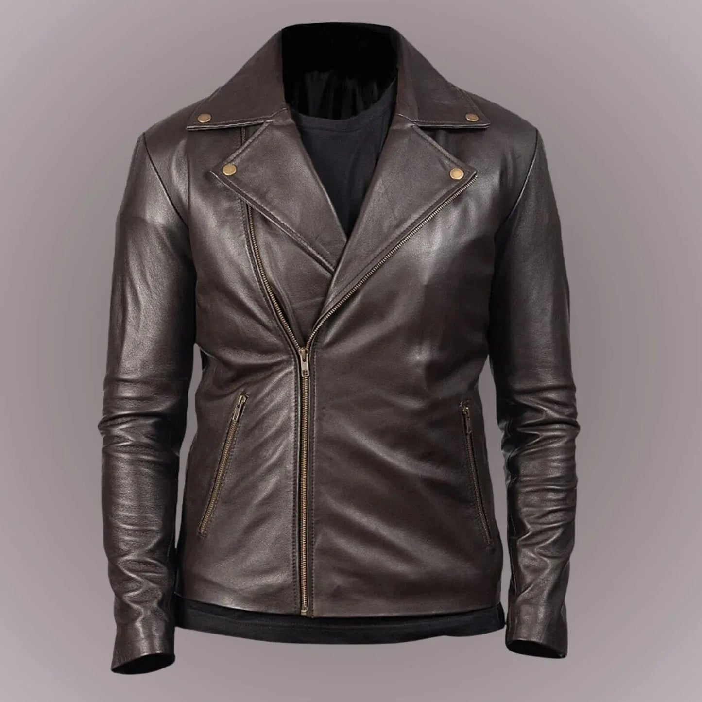 mens leather riding jacket slim fit biker motorcycle style