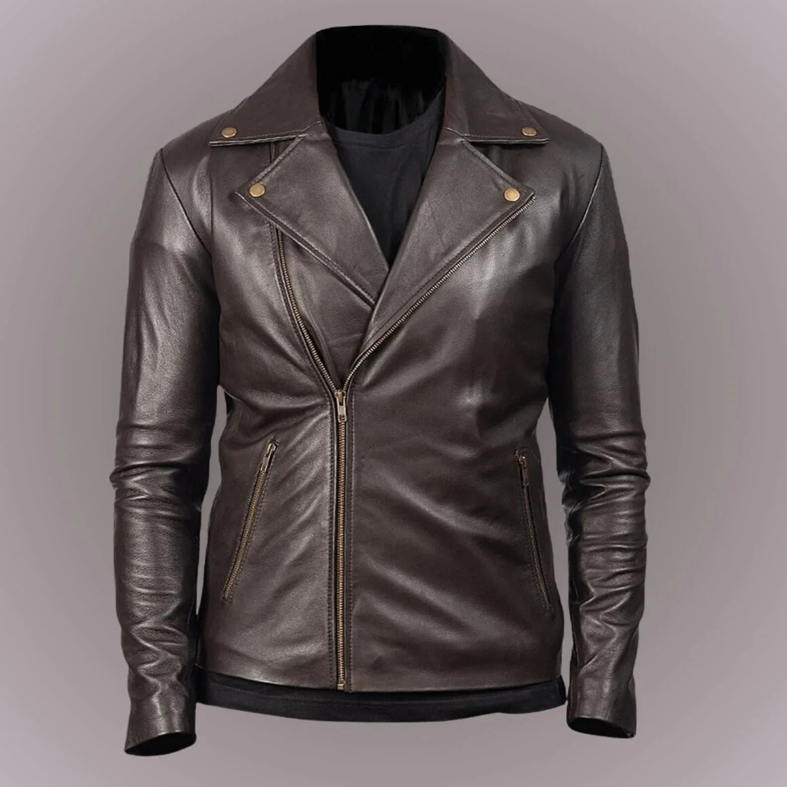mens leather riding jacket slim fit biker motorcycle style