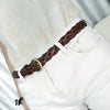 Slim Brown Braided Leather Belt for Women