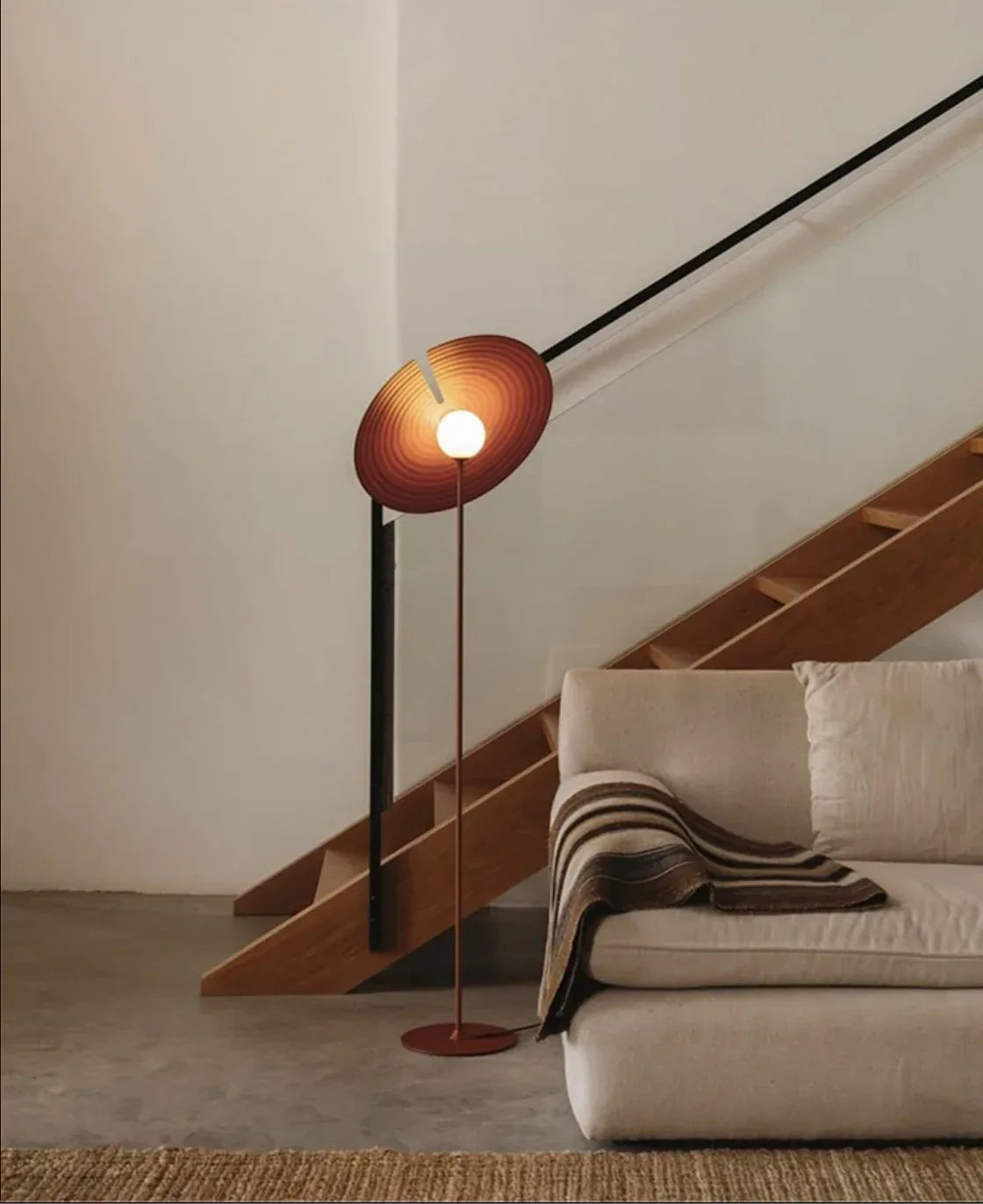 Art Deco Modern Floor Lamp with Angled Disc Shade Red