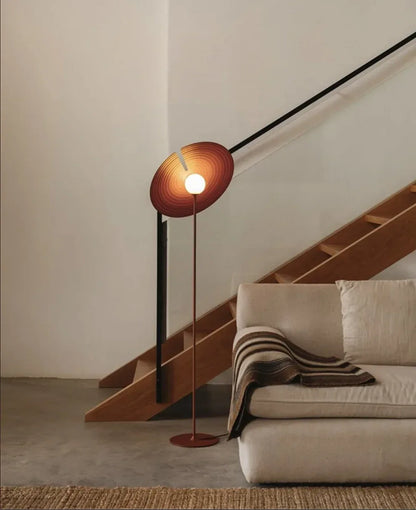 Art Deco Modern Floor Lamp with Angled Disc Shade Red