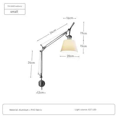 Adjustable Italian Swing Arm Wall Light Small white fabric lampshade.jpg