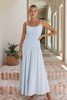 Smocked Spaghetti Strap Ruffle Trim Beach Maxi Dress