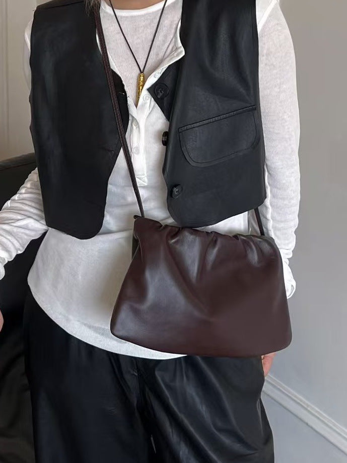 Sheepskin leather cloud shoulder bag for women