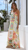 Printed Linen Blend Maxi Dress with Spaghetti Straps