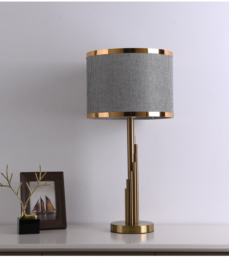 Modern scandinavian brass fabric table lamp Stepped gray lampshade design [Height 61cm] Button 110V-120V For US CA