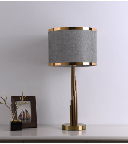 Modern scandinavian brass fabric table lamp Stepped gray lampshade design [Height 61cm] Button 110V-120V For US CA