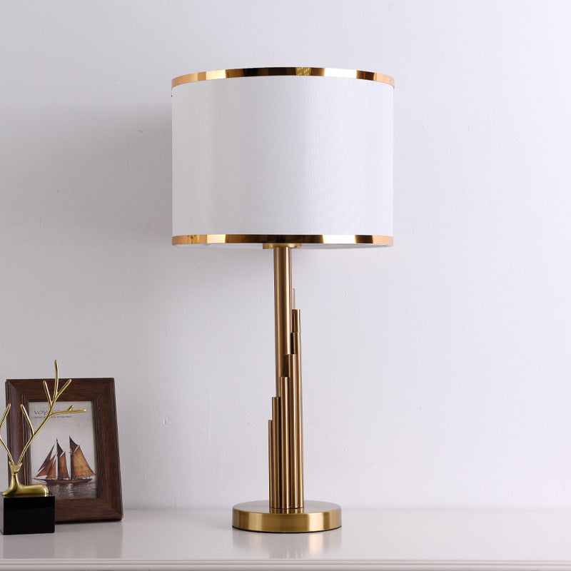 Modern scandinavian brass fabric table lamp Stepped white lampshade design [Height 61cm] Button 110V-120V For US CA