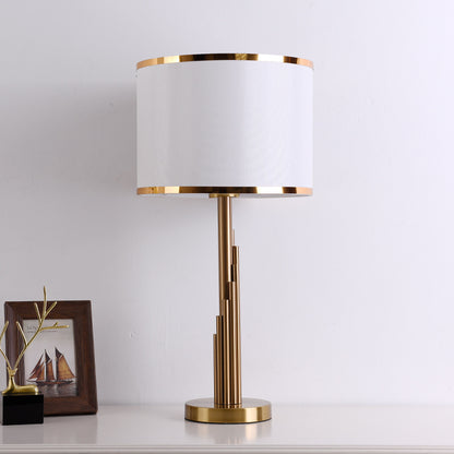 Modern scandinavian brass fabric table lamp Stepped white lampshade design [Height 61cm] Button 110V-120V For US CA
