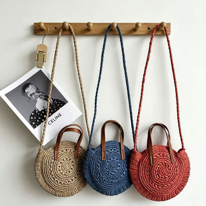 Straw Crossbody Bags With Round Woven Design