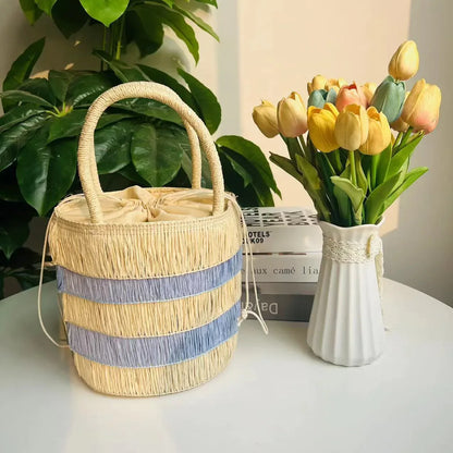 Beach Handbag Straw Purse Stylish Trending Drawstring