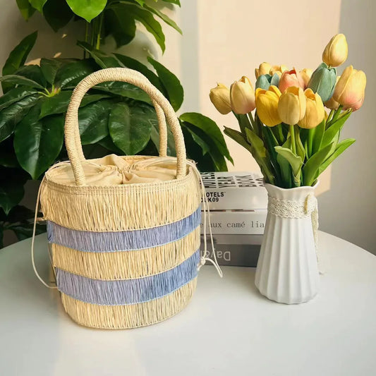 Beach Handbag Straw Purse Stylish Trending Drawstring