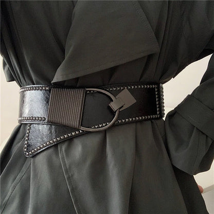 Wide faux leather belt with metal buckle for women 2