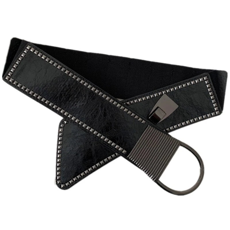Wide faux leather belt with metal buckle for women