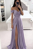 Lavender off shoulder prom dress with slit