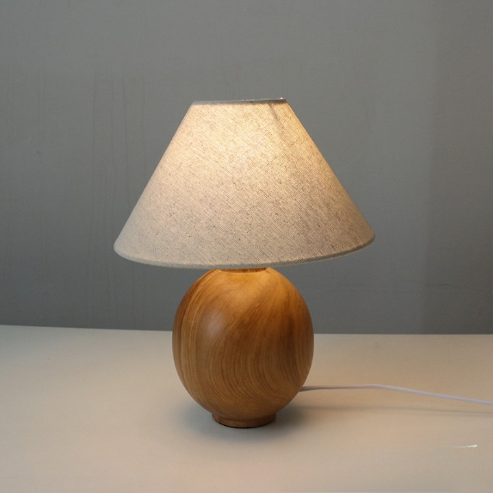 Modern ash wood fabric table lamp set Style B linen lampshade + solid wood base