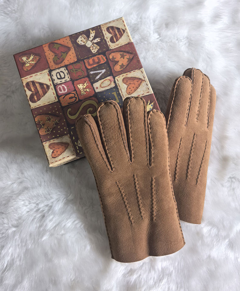 sheepskin suede gloves with fleece lining