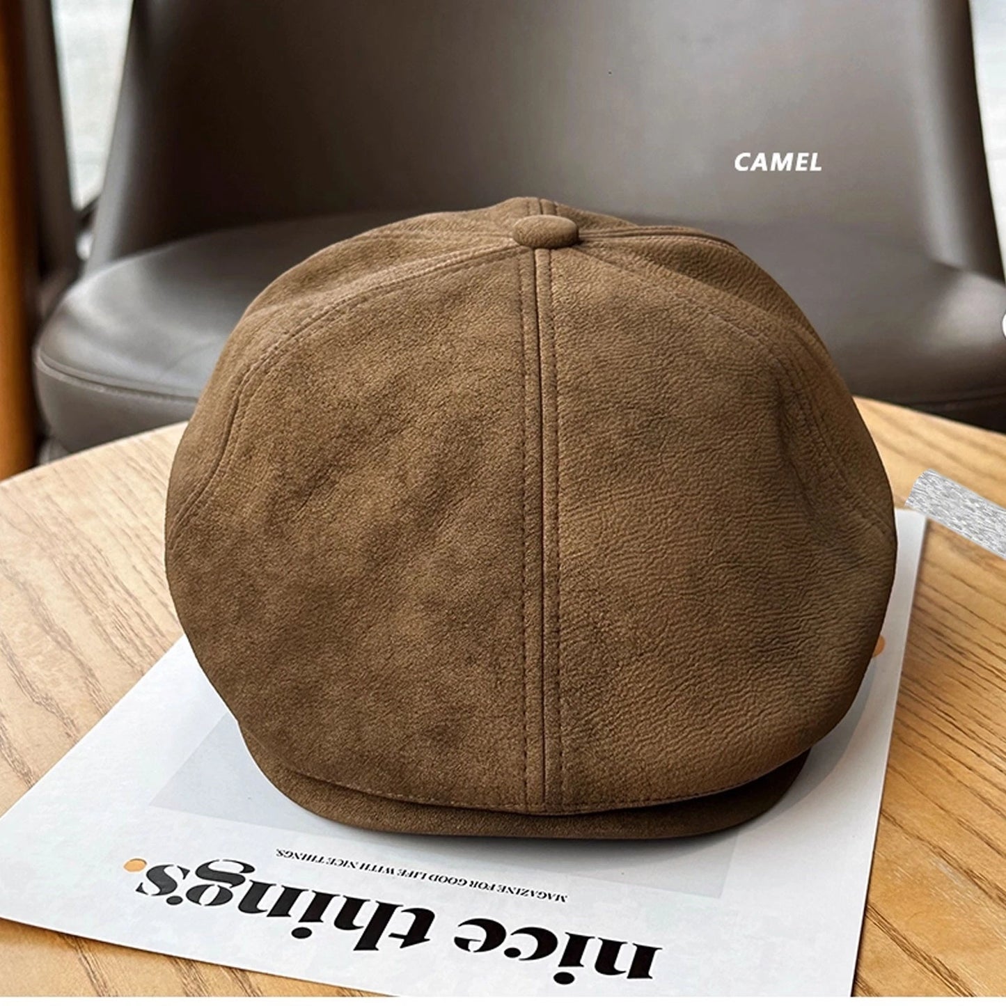 Suede leather gatsby newsboy cap for men Camel M