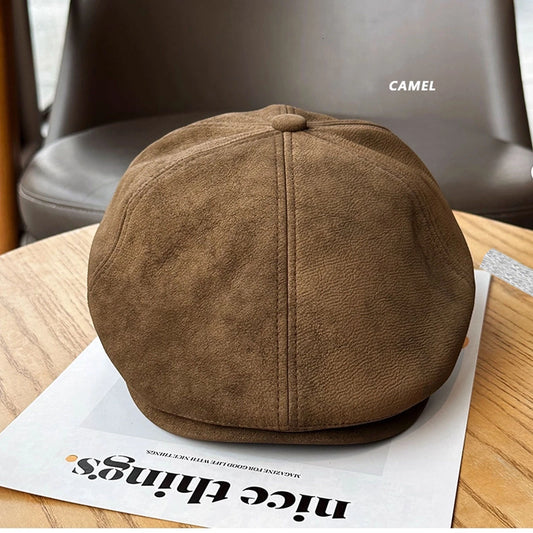 Suede leather gatsby newsboy cap for men Camel M