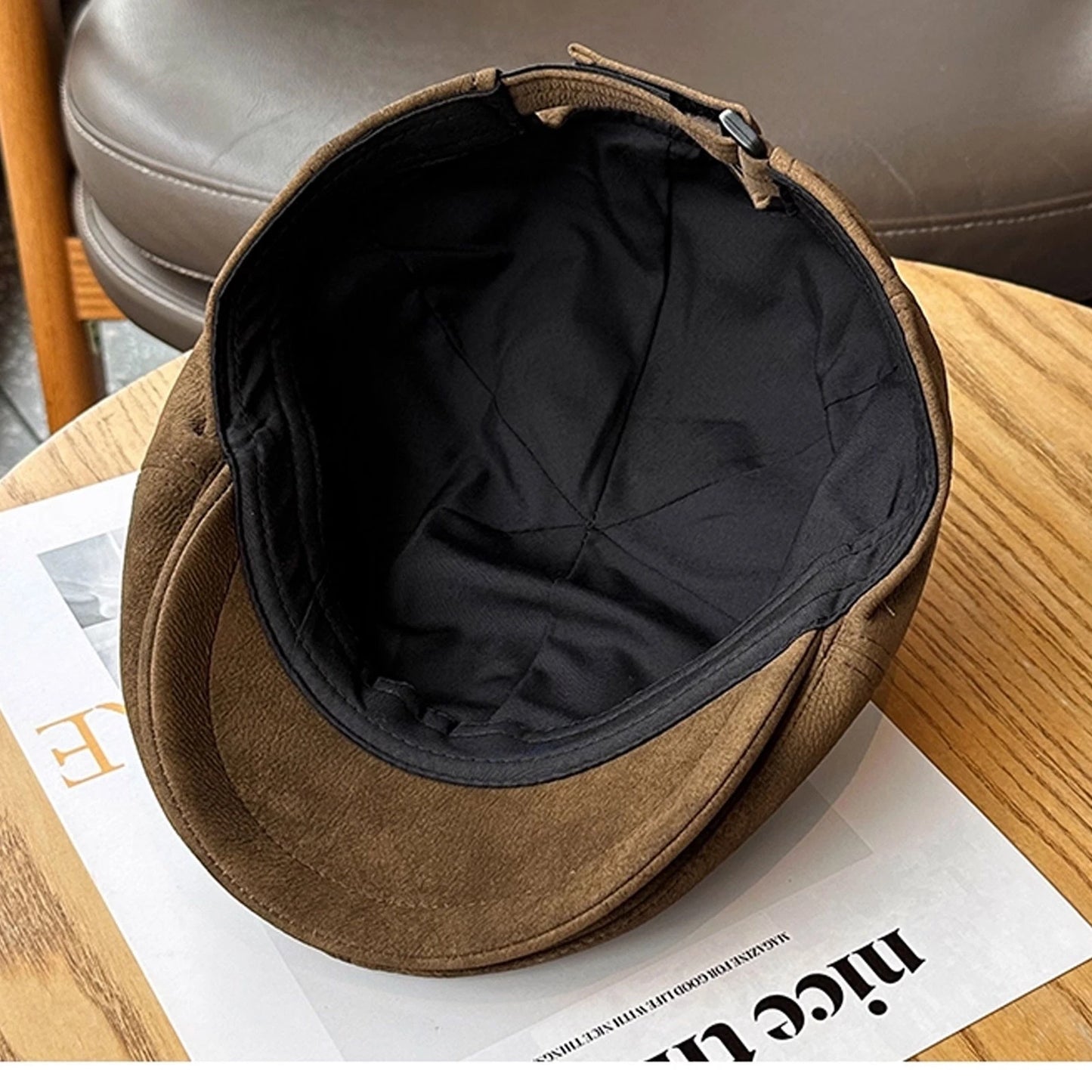 Suede leather gatsby newsboy cap for men