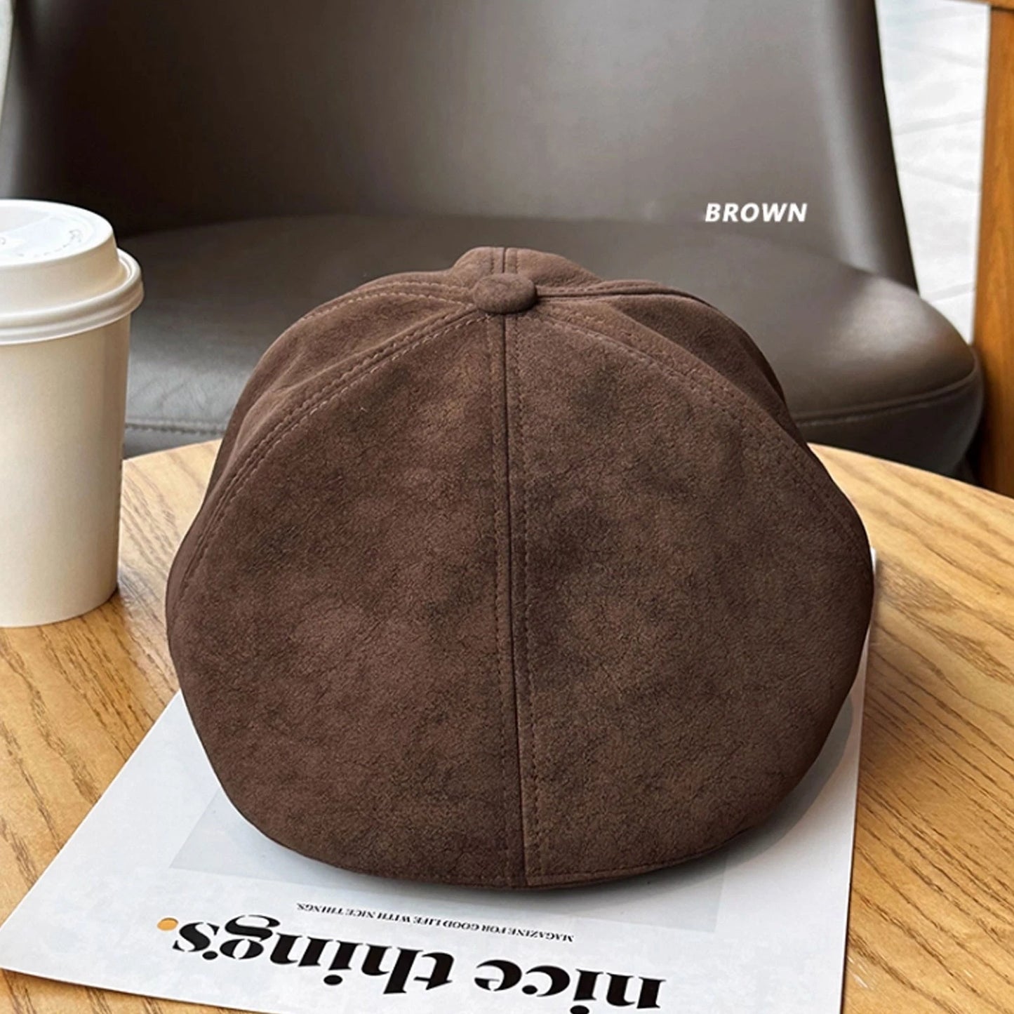 Suede leather gatsby newsboy cap for men Brown M