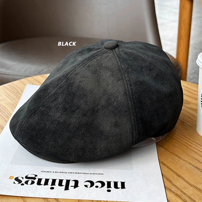 Suede leather gatsby newsboy cap for men Black M