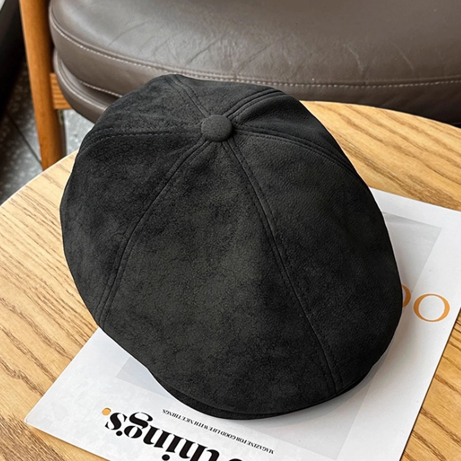 Suede leather gatsby newsboy cap for men