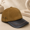 Men’s Genuine Leather Baseball Cap Suede sheepskin yellowish-brown