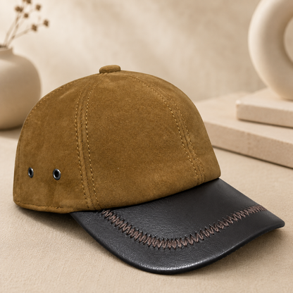 Men’s Genuine Leather Baseball Cap Suede sheepskin yellowish-brown