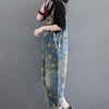 Womens denim jumpsuit with sunflower print overalls