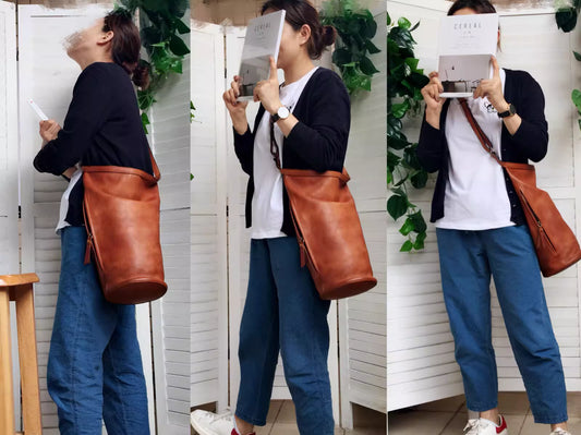 Genuine Leather Retro Art Bucket Messenger Bag