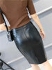 High Waist Black PU Leather Pencil Skirt for Women with Back Slit