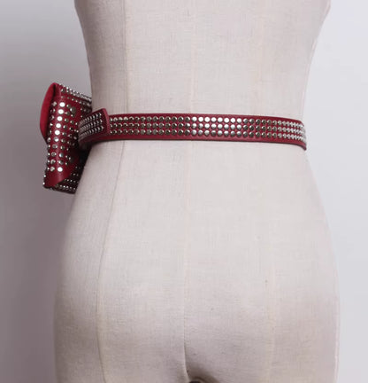 Studded punk pu leather waist phone bag
